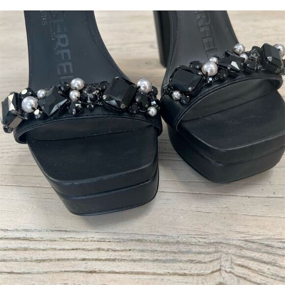 Karl Lagerfeld Jala Jewel Platform Heels  Ankle-Strap Sandals Black Size 8 - Picture 6 of 14
